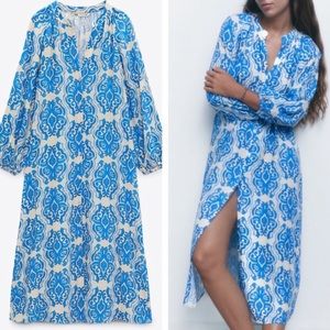 Zara Blue and White Patterned Dress